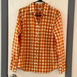 Orange and White Checkered Women 's Shirt